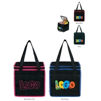 Square shaped cooler with front sleeve pocket, zipper top, foam insulation......