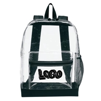 Transparent backpack with large zippered main compartment, poly color accent...