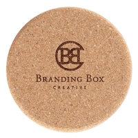 4" diameter x .25" thick cork coasters make a great branding... from ASI...