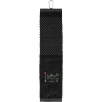 5.25" x 22" tri-fold golf towel with grommet and carabiner.... from ASI 66887...