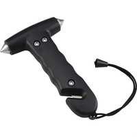 Life-saving hammer with double-sided metal head and built-in seat belt...