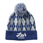 Argyle Pattern Pom Beanie (Embroidered)