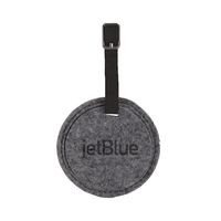 Felt luggage tag that measures 3" round with an antique nickel... from ASI...