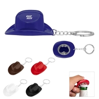 Plastic cowboy hat-shaped bottle opener with split ring attachment.... from...