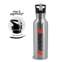 25 oz stainless steel sports bottle. 1 3/4" wide mouth. Carabiner... from ASI...