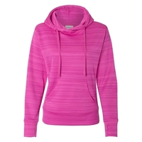 Women's striped polyester fleece lapover hooded sweatshirt with an extended...