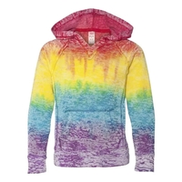 Rainbow-striped girls' V-notch sweatshirt knit gusset inserts and raglan...