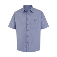 Mini plaid short-sleeve shirt with seven tortoise shell button down front......