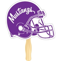 Football helmet shaped rally hand fan, attached to a wooden handle.... from...