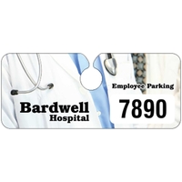 4.75" x 2" hidden hang tag made of .020" gloss white... from ASI 89910...