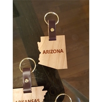 2" Arizona shaped hardwood keychains with laser engraving; USA-made...