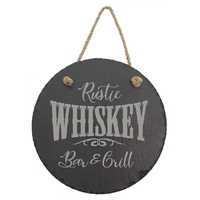 7.75" round shaped slate hanging sign with chipped finish, unattached...