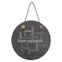 7" round shaped slate hanging sign with chipped finish, unattached string......