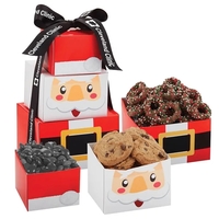 Mini Santa Tower. Chocolate buttons, mini chocolate chip cookies, chocolate...