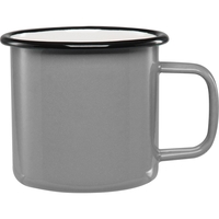 16 oz. mug with enamel-metal composition, white interior and rolled black......