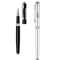 Aluminum rollerball pen with diamond cut middle ring, chrome accents and......