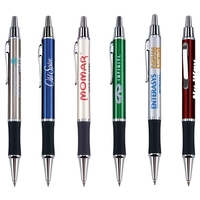 Brass click-action ballpoint pen with a rubber grip and shining chrome......
