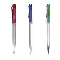 Metal twist-action ballpoint pen with a translucent color cap and chrome......
