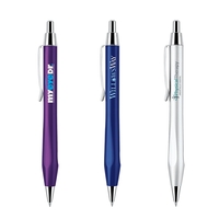 Click-action solid brass ballpoint pen with a triangular grip and chrome......
