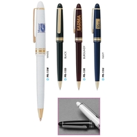 Click-action plastic ballpoint pen with a solid color barrel and gold... from...