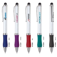 Brass twist-action ballpoint pen with a pearl white barrel, colored pro......