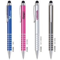 Anodized aluminum twist-action ballpoint pen with chrome stripped grip,...