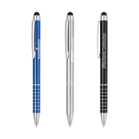 Slim anodized aluminum twist-action ballpoint pen with chrome stripped grip,...