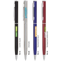 Aluminum twist-action pen with translucent color and shiny silver accents.......