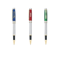 Metal cap-off rollerball pen with a sleek translucent color cap, chrome......