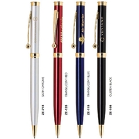 Brass twist-action ballpoint pen with a metallic colored barrel and gold......