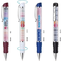 Twist-action ballpoint pen with lenticular design, colored grip, and chrome...