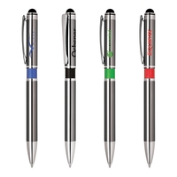 Anodized brass click-action ballpoint pen with a smooth silver color,...
