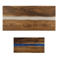 Acacia serving board with blue or white pearl resin and laser-engraved......