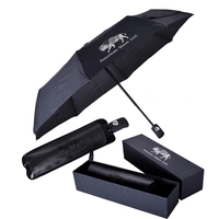 Mini folding umbrella with 42" arc, automatic open/close, rubberized handle...