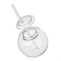 15 oz. fishbowl shaped cocktail ball plastic tumbler with screw-on lid,......