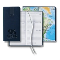 Pocket-sized upright weekly planner with 144 white pages, silver ribbon...