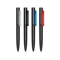 Plastic twist-action ballpoint pen with polished barrel, clear pocket clip...