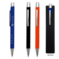 Plunger-action rubberized aluminum Brea pen with a unique grip design.......