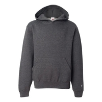 Youth sweatshirt with two-ply hood and spandex-reinforced rib-knit cuffs and...