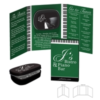 2.5" x 3.875" full-color promotional booklet with tin of breath mints.......