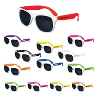 Plastic sunglasses with white frames, colorful stems and UV400 protecting...