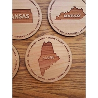 3.5" round wooden coasters with State of Maine shape in the... from ASI 92531...