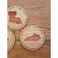 3.5" round wooden coasters with State of Kentucky shape in the... from ASI...