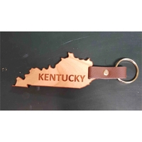2" Kentucky shaped hardwood keychains with laser engraving; USA-made...