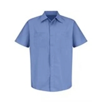 Striped short-sleeve work shirt with soil-release finish and front...