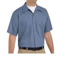 Cotton short sleeve uniform shirt with convertible collar. Blank product.......