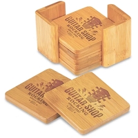 Laser Engraved Bamboo Coaster Set