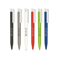 Plunger action ballpoint pen with matte barrel, pocket clip; made of... from...