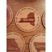 3.5" round wooden coasters with State of New York shape in... from ASI 92531...