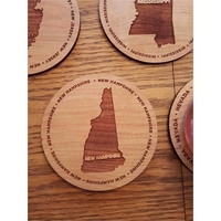 3.5" round wooden coasters with State of New Hampshire shape in... from ASI...